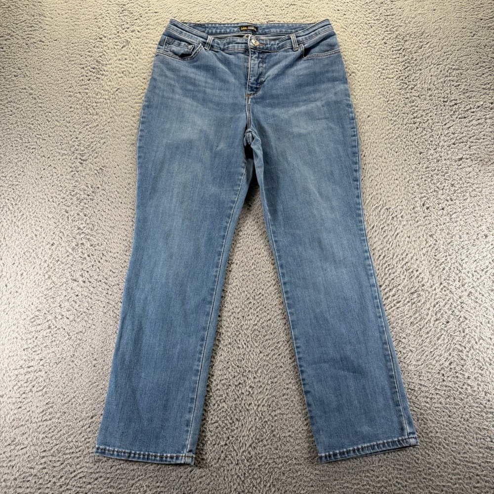 Lee Jeans Women 31x27 Blue Cotton Denim Straight Curvy Classic Faded Workwear